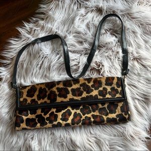 Franchi Black and Brown Animal Print Purse with Leather Trim